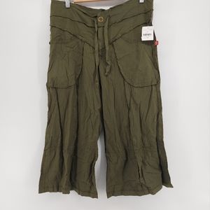 XCVI Wearables Khaki Cropped Cotton Spandex Bohemian Wide Leg Pants